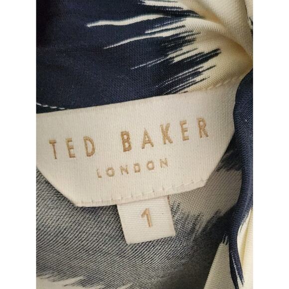 TED BAKER NUURAS BLOUSE HIGH NECK ZEBRA STRIPE IVORY & NAVY BLUE SIZE 1 - Picture 5 of 7